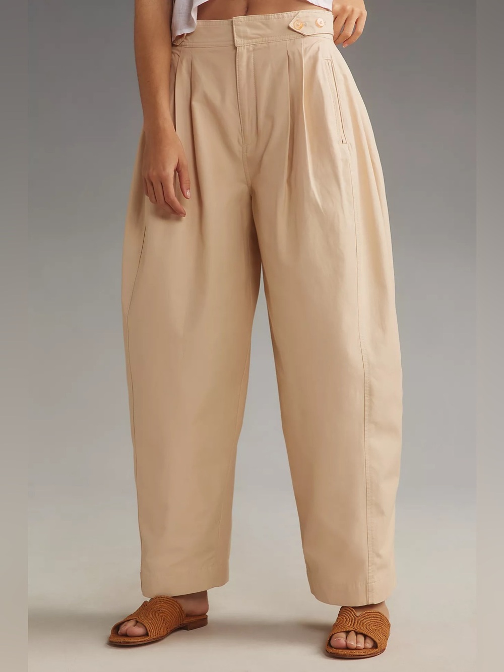 Anthropologie Maeve Utility Barrel Trouser Pants in Khaki Tan - Size US 6